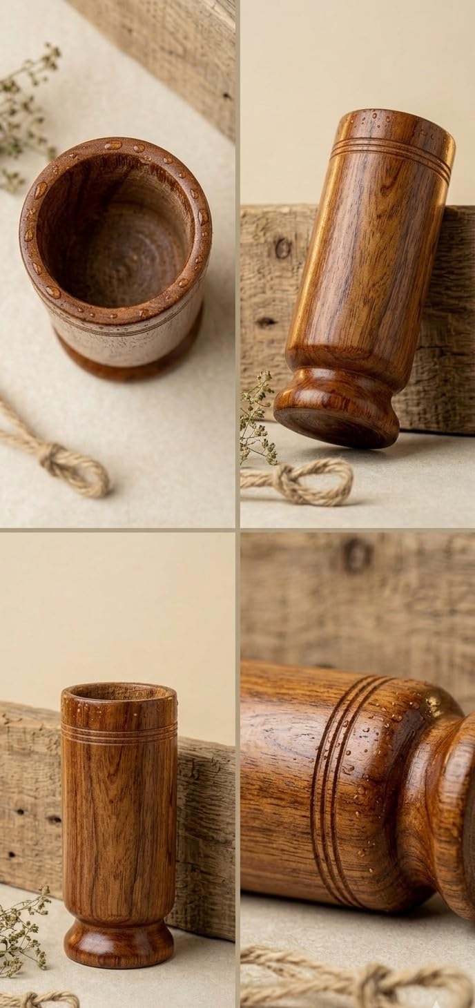 Wooden Cave Vijaysaar Wood Herbal Glass for Diabetes, Ayurvedic Tumbler, 90 ml Capacity, Natural Finish | Sugar Control Vijaysar Wood Glass for Diabetic Patients