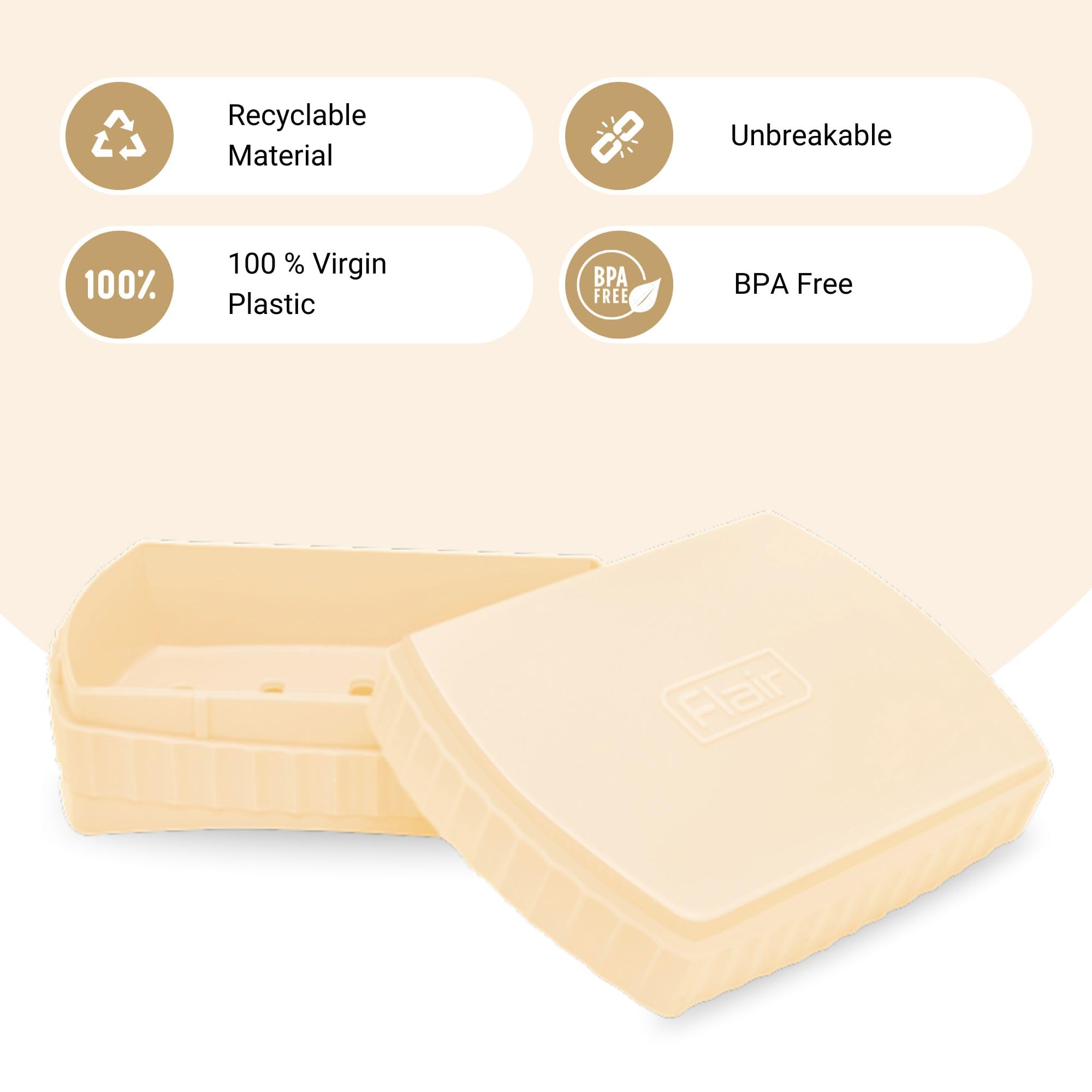 FLAIR Estella Soap Case with Drainage | Reusable & Durable Soap Box | Modern Bathroom Soap Holder (1, Beige)