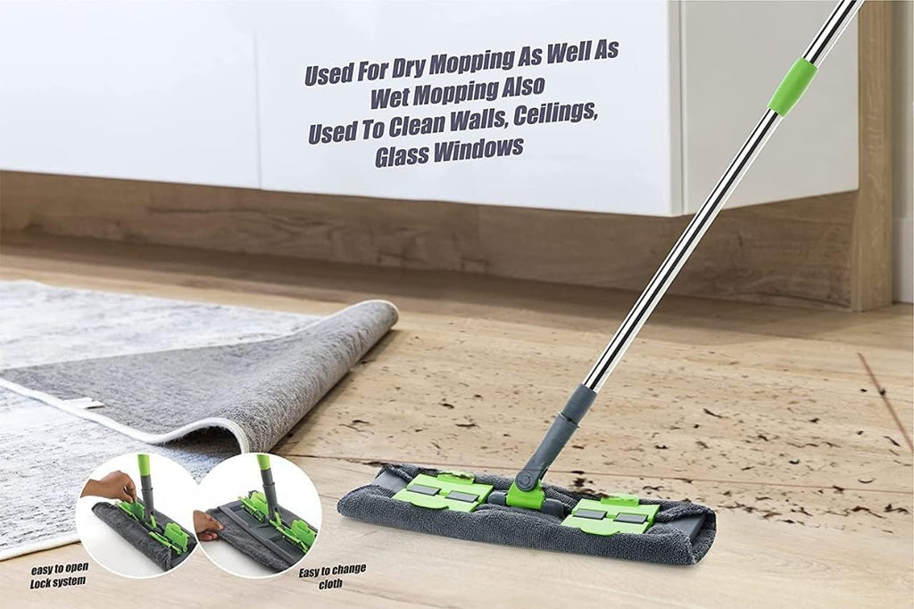 Flat Floor Cleaning Mop with Extendable Handle | Microfiber Reusable Pad | 360° Rotating Head | Lightweight Wet & Dry Mop for Home, Kitchen, Tiles & Wooden Floors