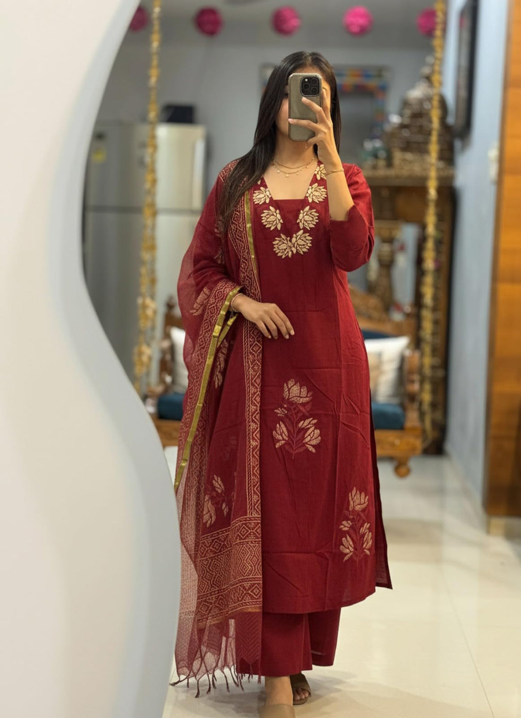 ANNI Designer Women's Rayon Viscose Straight Printed Kurta with Pant & Dupatta (Dare RED_XXL_Red_XX-Large)