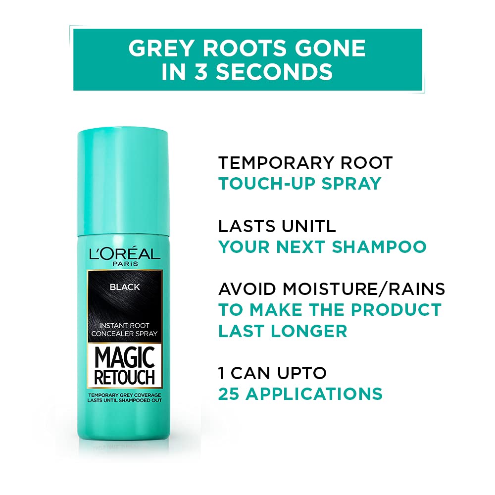L’Oréal Paris Instant Root Concealer Spray, Ideal for Touching Up Grey Root Regrowth, Magic Retouch, 1 Black, 75ml (Pack of 2)