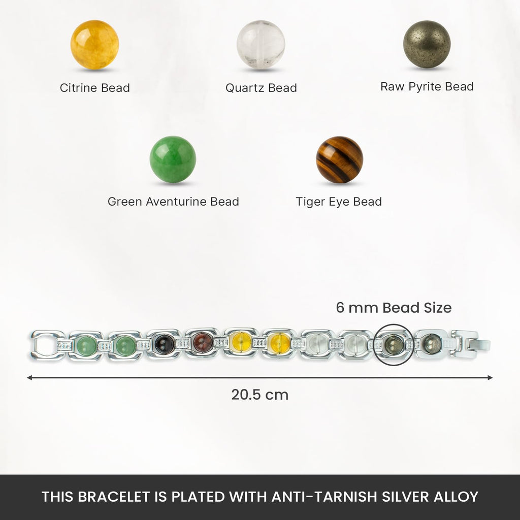 Astrotalk Metal Dhan Yog Bracelet (Silver) | Attracts Wealth & Financial Prosperity | Pyrite, Citrine, Tiger Eye, Quartz,Hematite & Aventurine Astrology Bracelet for Man & Woman | Gift for Man & Woman