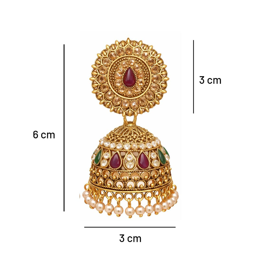 Gold Plated Kundan Pearl Jhumka Earrings for Women,Traditional Indian Bridal Ethnic Earrings for Wedding, Festive & Party, Pack of 1