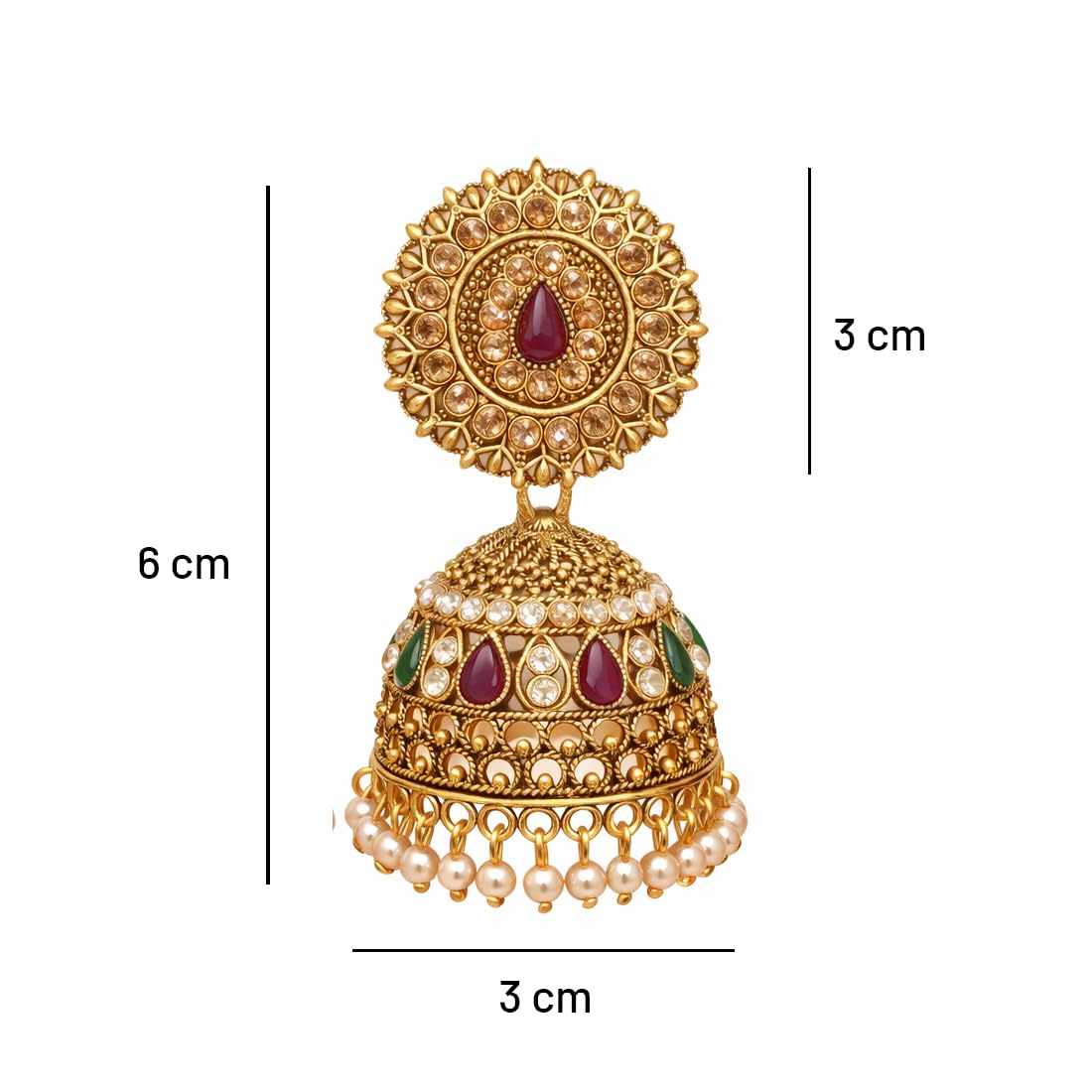 Gold Plated Kundan Pearl Jhumka Earrings for Women,Traditional Indian Bridal Ethnic Earrings for Wedding, Festive & Party, Pack of 1
