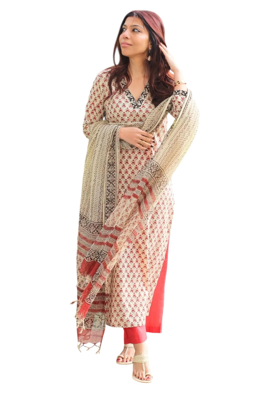 LookMark Women’s White Viscose Rayon Kurta Set with Dupatta, Traditional Ethnic Wear-AZ-LM_OG1-KS2276-White-M
