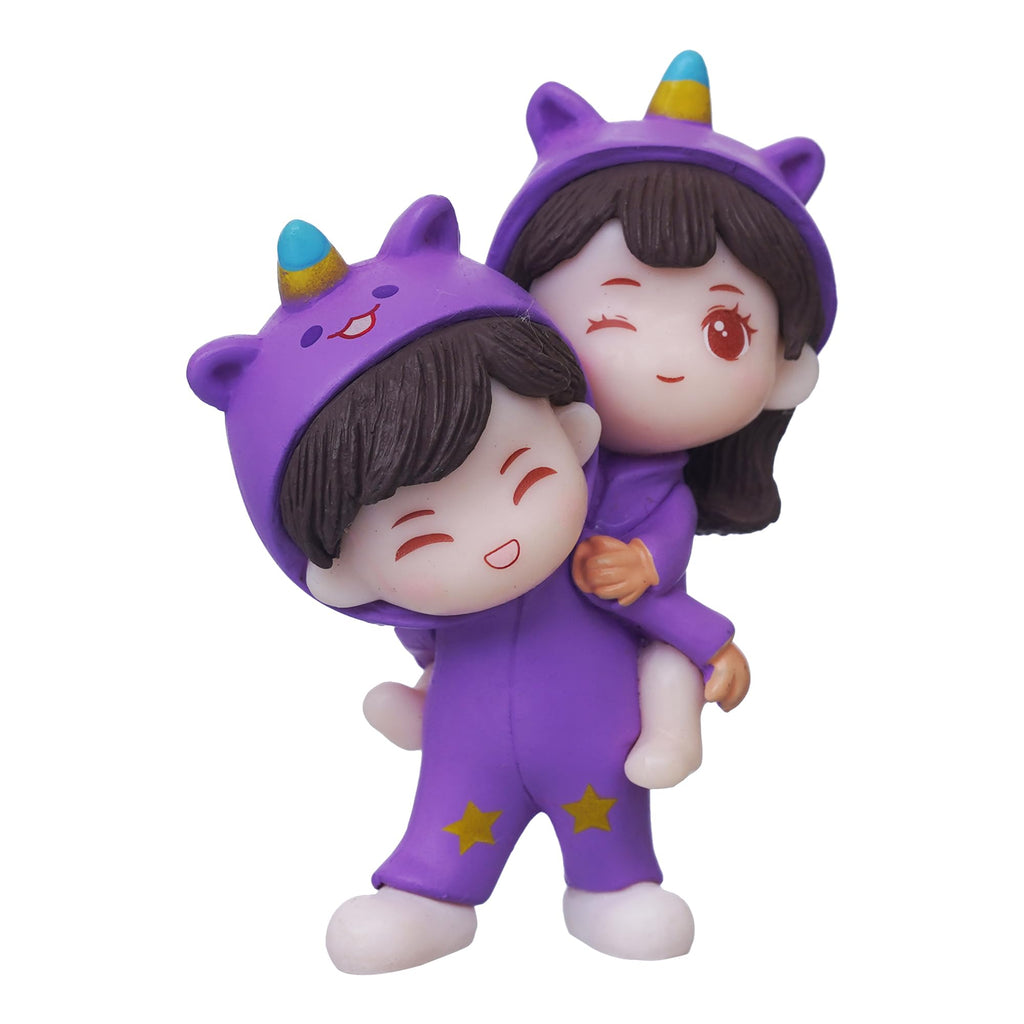 eCraftIndia Valentine Gift for Girlfriend Boyfriend Purple Resin Miniature Cute Couple Statue Girl on Boy's Shoulder Showpiece Valentine Gift for Husband Wife Her Him | Valentines Day Decoration Item