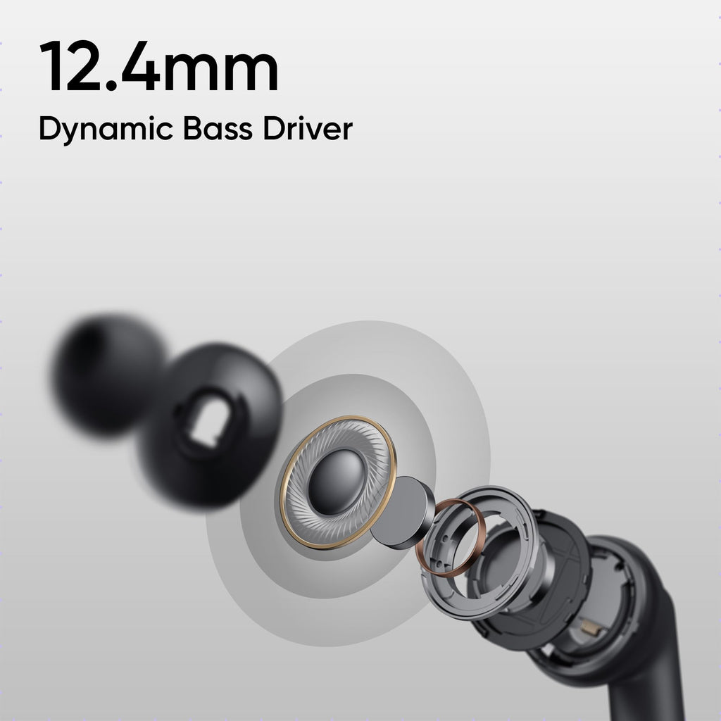 realme Buds T310 True Wireless in-Ear Earbuds with 46dB Hybrid ANC, 360° Spatial Audio, 12.4mm Dynamic Bass Driver, Upto 40Hrs Battery and Fast Charging (Vibrant Black)