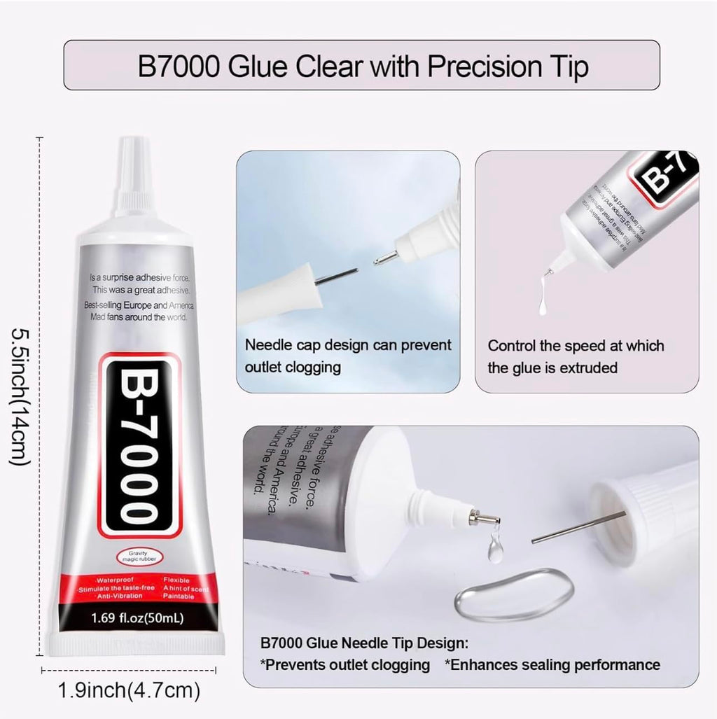 DEXURIES B7000 Multipurpose Adhesive Glue | Jewelry, Beads, Clothes, Shoes, Fabrics,Screen Repair, Metal, Stone, Glass, Mobile Phones,Artificial Crystal Crafts (50ML, 1.68fl oz/Pack of 2)