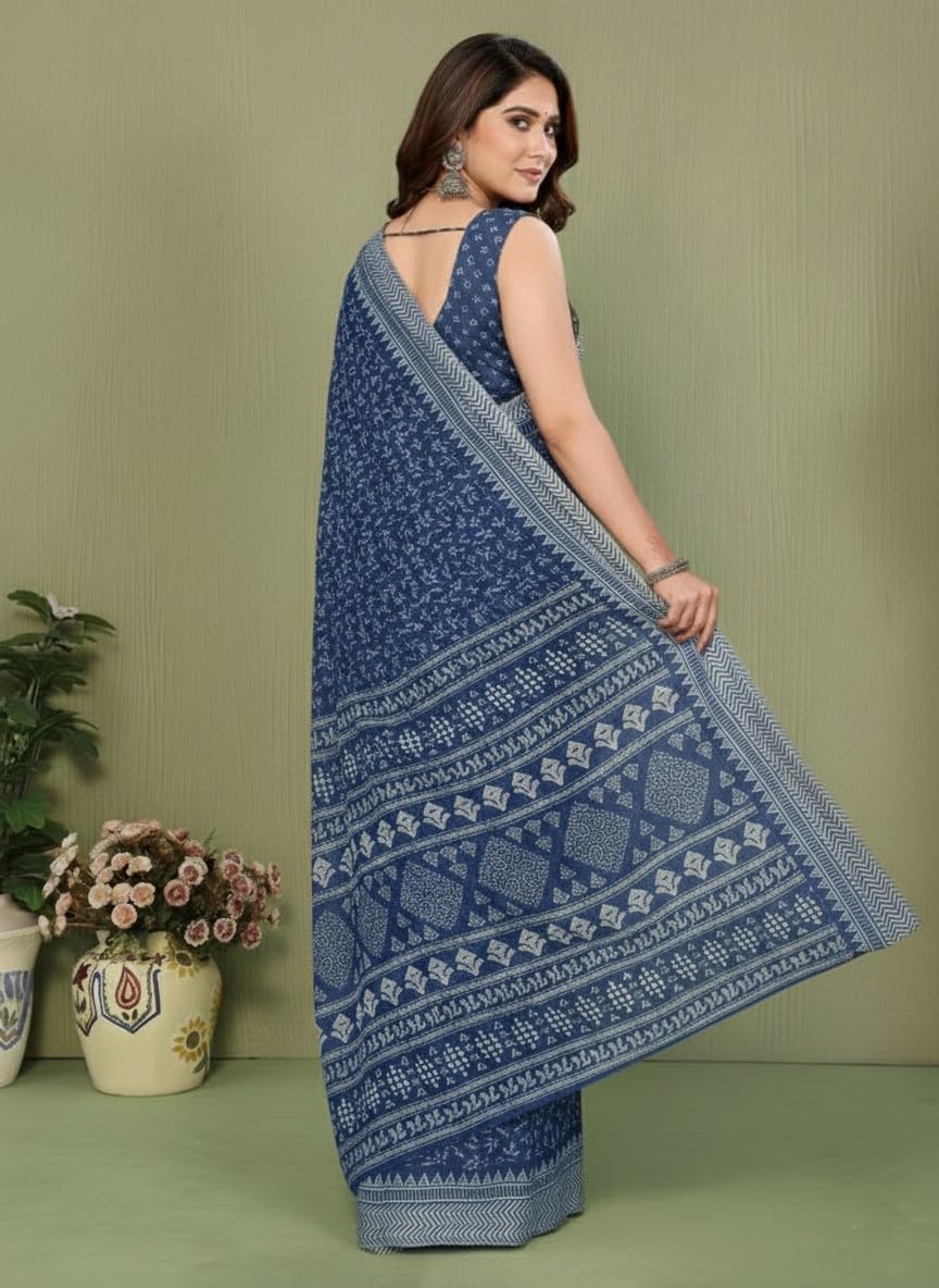 Yashika Women's Blue Georgette Sarees Saree with Blouse Piece for Traditional Ethinic Wear Sari-(AZ-YS-P1-NIRVIKA BLUE)