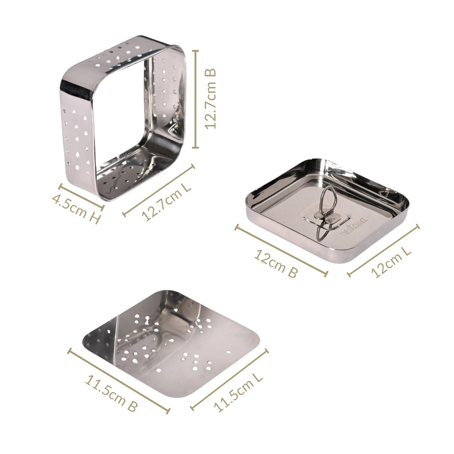 Nestasia Large Stainless Steel Paneer Maker (550 ml) - Square Paneer Maker Mould Press with Lid | Rust Resistant Medium Paneer Strainer - Perfect for Fresh Paneer, Tofu & Sprouts