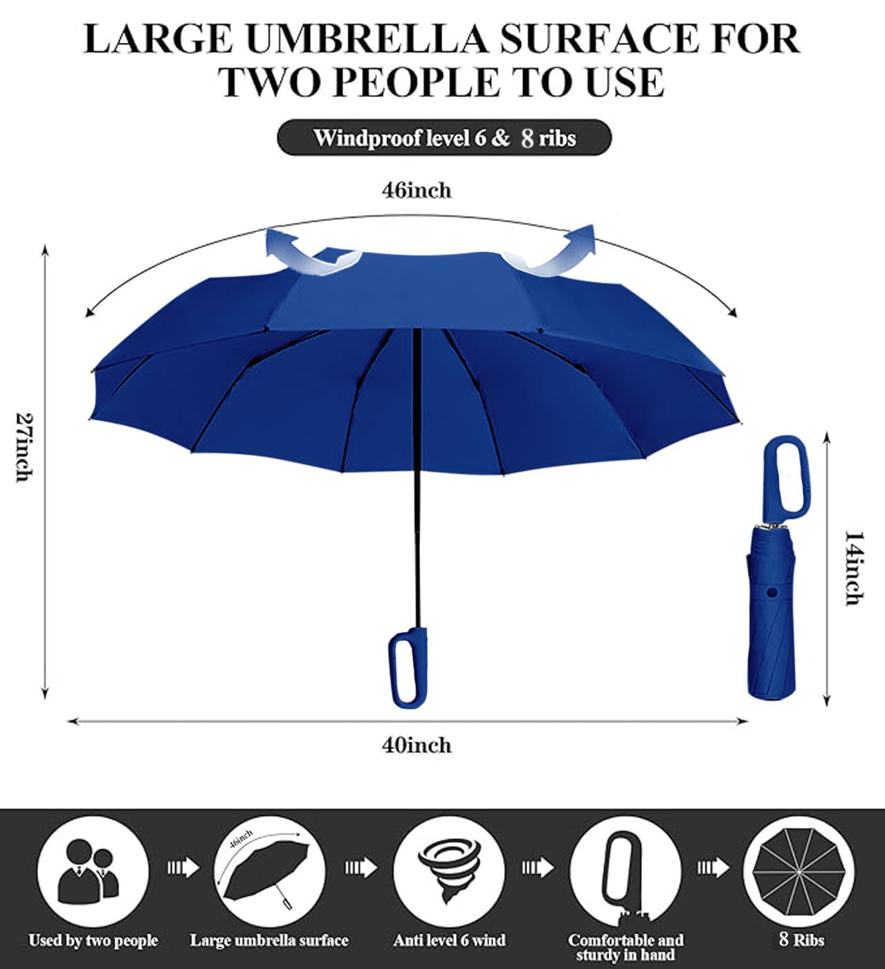 Zemic UV Umbrella for Sun & Rain – Auto Open/Close | Windproof | Travel-Friendly | SPF 50+ Coated (Navyblue)