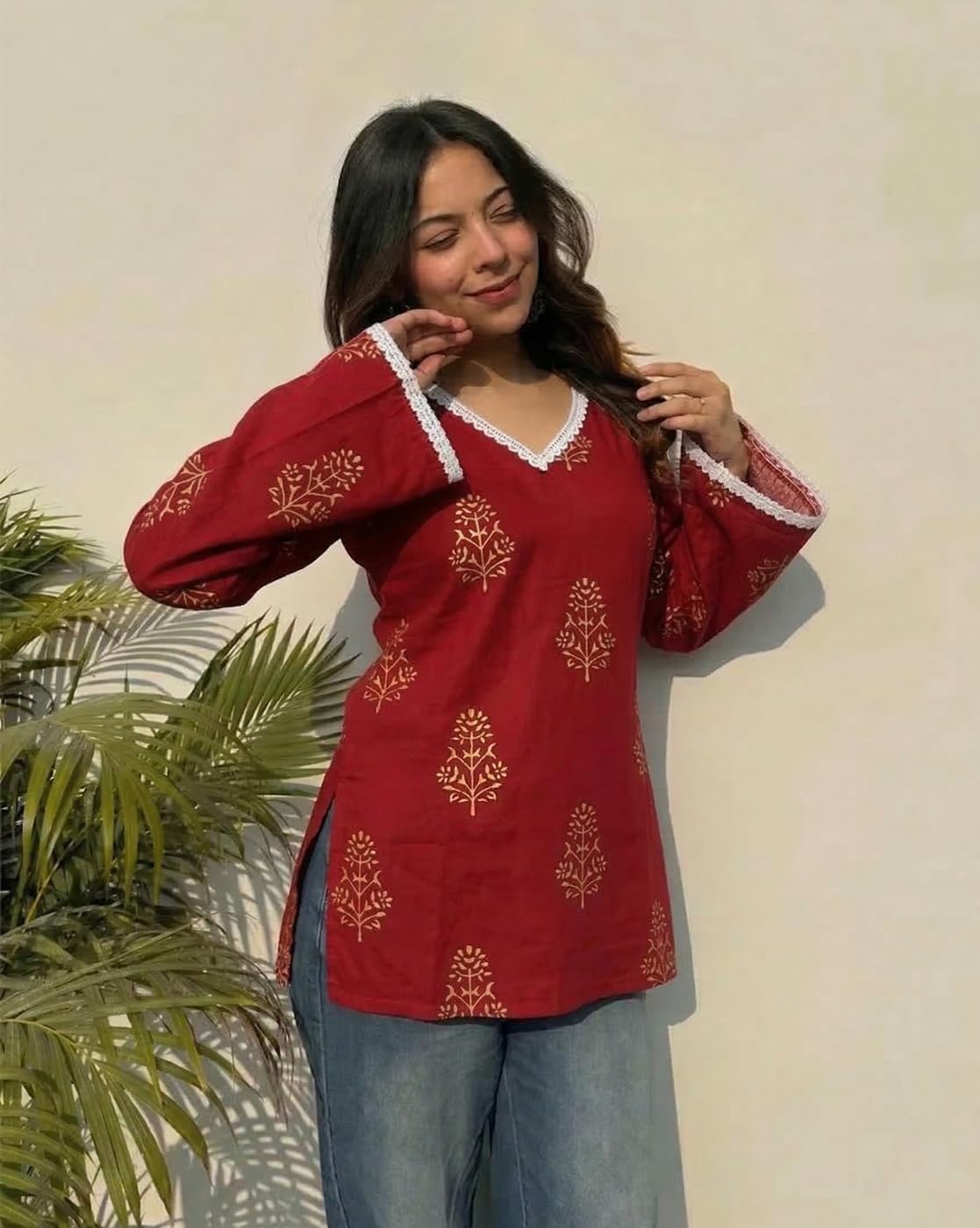 ANNI Designer Women's Visocse Printed Short Kurti (Jamila Red_S_Red_Small)