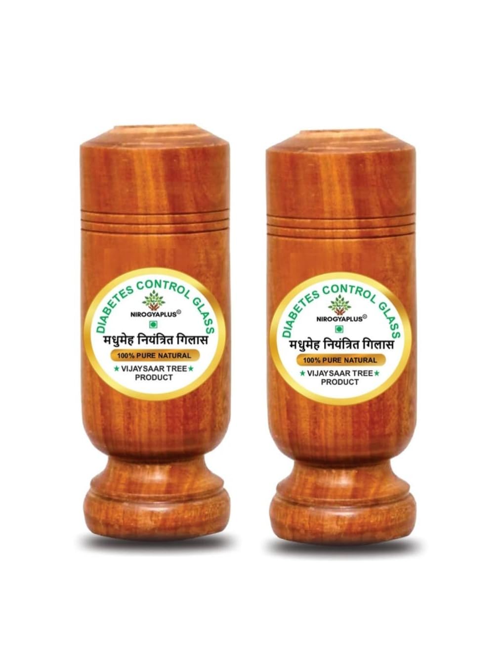 SEINON'S Diabetes Control Vijaysar Wooden Tumbler Glass for Drinking Water & Ayurvedic Glass for Diabetes Management and Blood Sugar Control (Pack of 2)