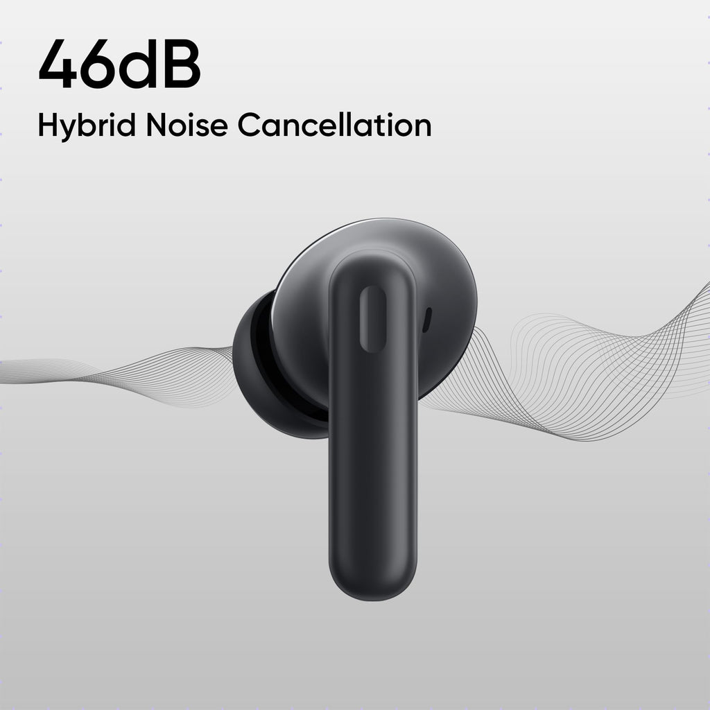 realme Buds T310 True Wireless in-Ear Earbuds with 46dB Hybrid ANC, 360° Spatial Audio, 12.4mm Dynamic Bass Driver, Upto 40Hrs Battery and Fast Charging (Vibrant Black)