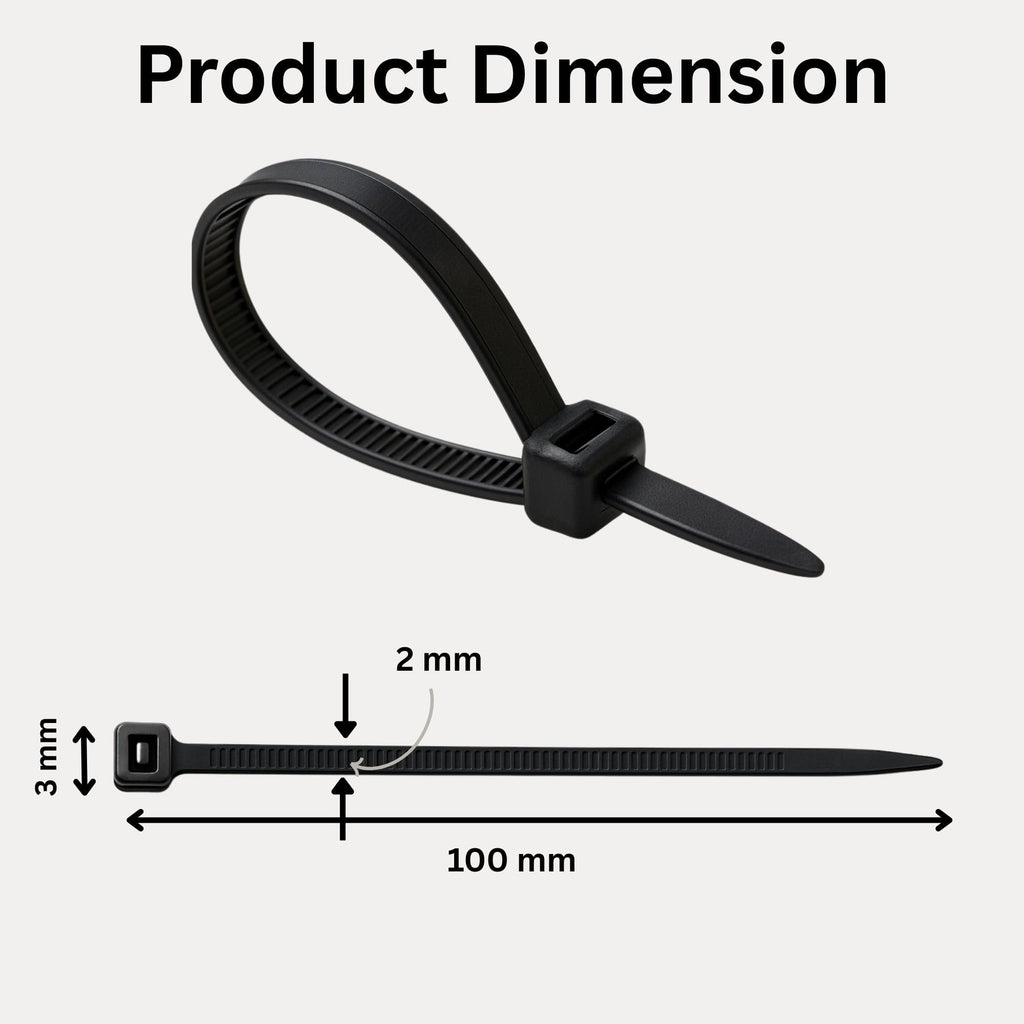 Hian 4-Inch Nylon Cable Ties (100-Pack) – Heavy-Duty, Self-Locking Plastic Straps for Indoor and Outdoor Use – Durable, Adjustable Cable Management Solution (100 mm x 2.5 mm, Black)