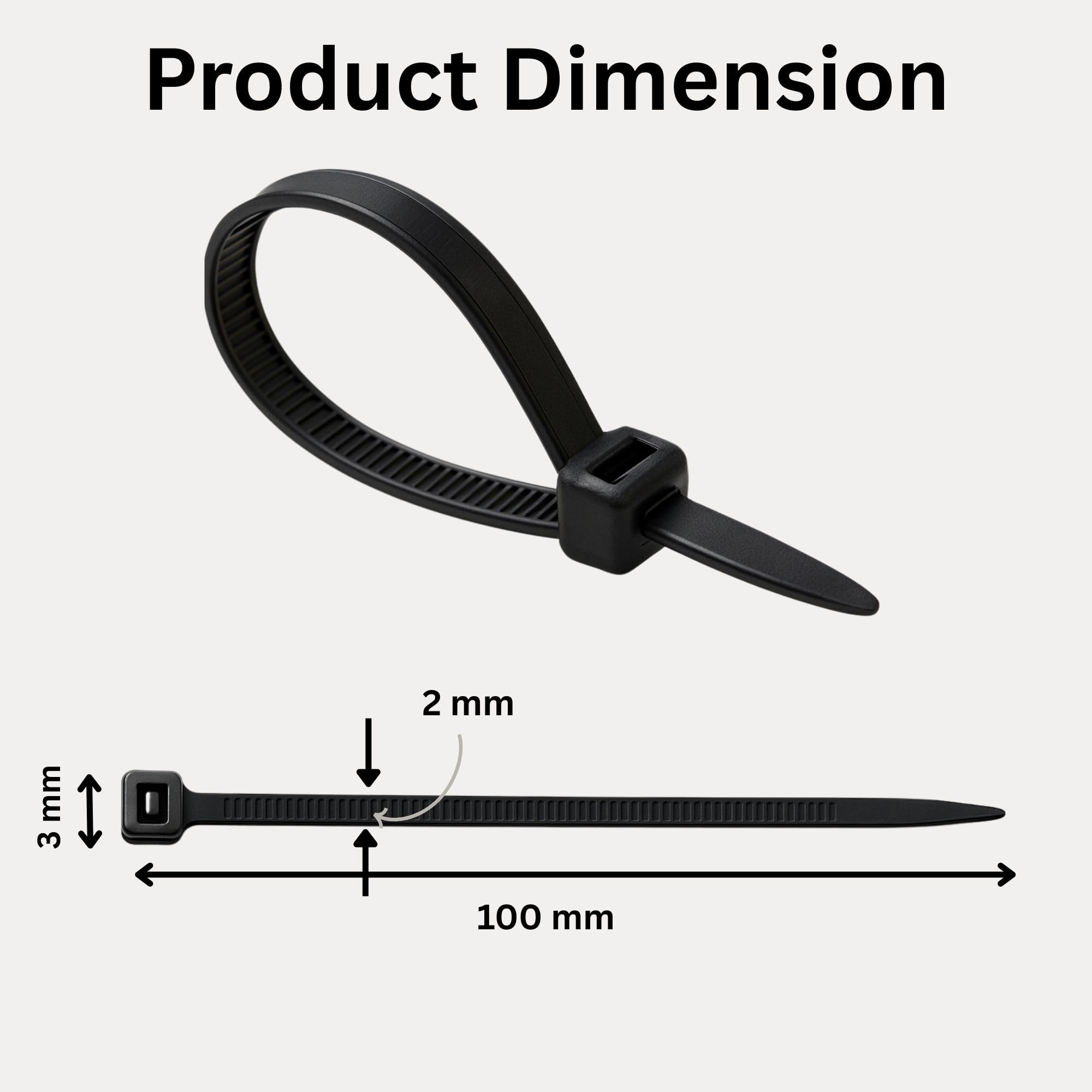 Hian 4-Inch Nylon Cable Ties (100-Pack) – Heavy-Duty, Self-Locking Plastic Straps for Indoor and Outdoor Use – Durable, Adjustable Cable Management Solution (100 mm x 2.5 mm, Black)