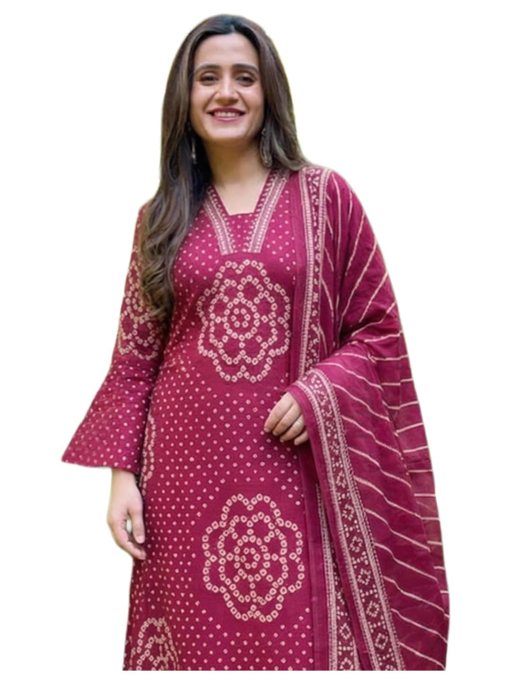ANNI Designer Women's Viscose Anarkali Printed+Embroidered Kurta with Palazzo & Dupatta (GAGA PINK-VKS02_XL_Pink_X-Large)