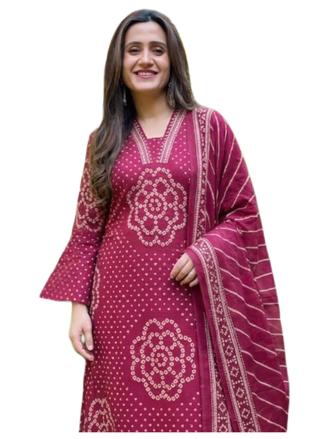 ANNI Designer Women's Viscose Anarkali Printed+Embroidered Kurta with Palazzo & Dupatta (GAGA PINK-VKS02_XL_Pink_X-Large)