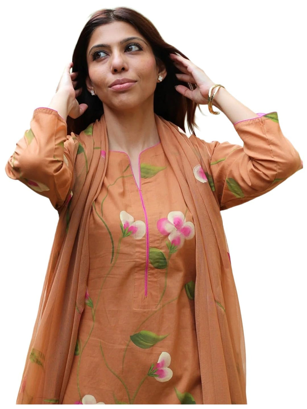 ANNI Designer Women's Viscose Printed Straight Kurta with Pant and Dupatta (LAKYA Orange_XL_Orange_X-Large)