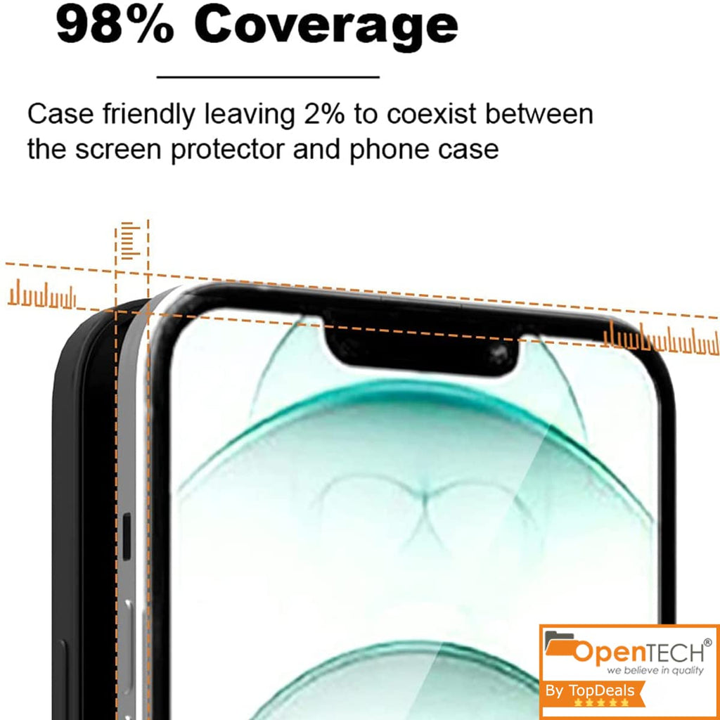 OpenTech® Military-Grade Premium Tempered Glass Screen Protector for iPhone 13/13 Pro / 14 / 16e / 17e with Edge to Edge Coverage - Case Friendly, Anti-scratch and Bubble free installation kit
