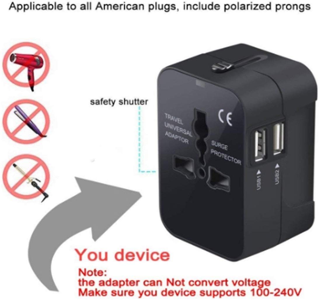 rts USB Universal Travel Adapter, International All in One Worldwide Travel Adapter and Wall Charger Travel Accessories with Multi Type Power Outlet USB 2.1A, 100-250 Voltage Travel Charger (Black)