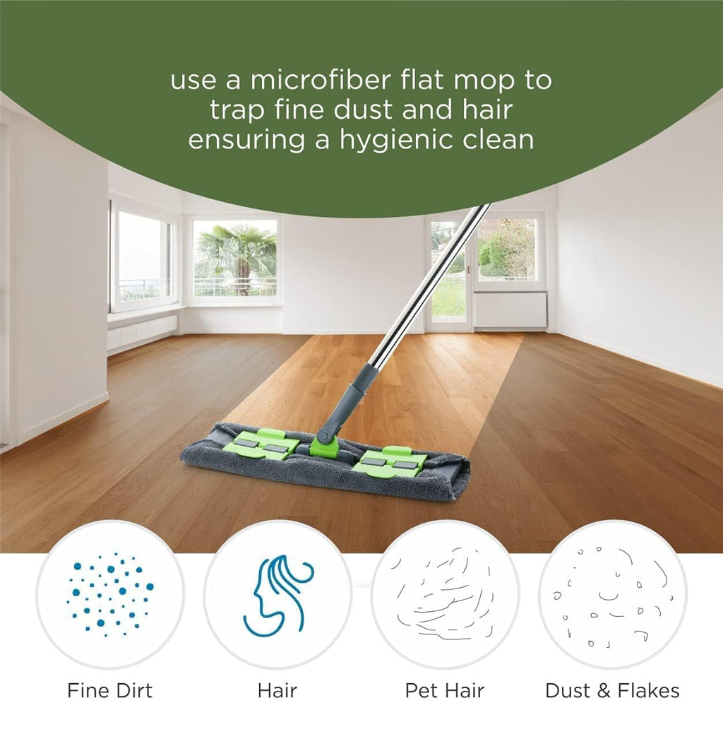 Flat Floor Cleaning Mop with Extendable Handle | Microfiber Reusable Pad | 360° Rotating Head | Lightweight Wet & Dry Mop for Home, Kitchen, Tiles & Wooden Floors