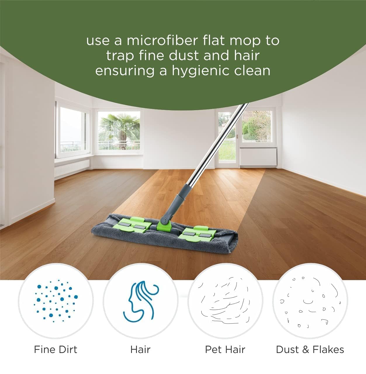 Flat Floor Cleaning Mop with Extendable Handle | Microfiber Reusable Pad | 360° Rotating Head | Lightweight Wet & Dry Mop for Home, Kitchen, Tiles & Wooden Floors