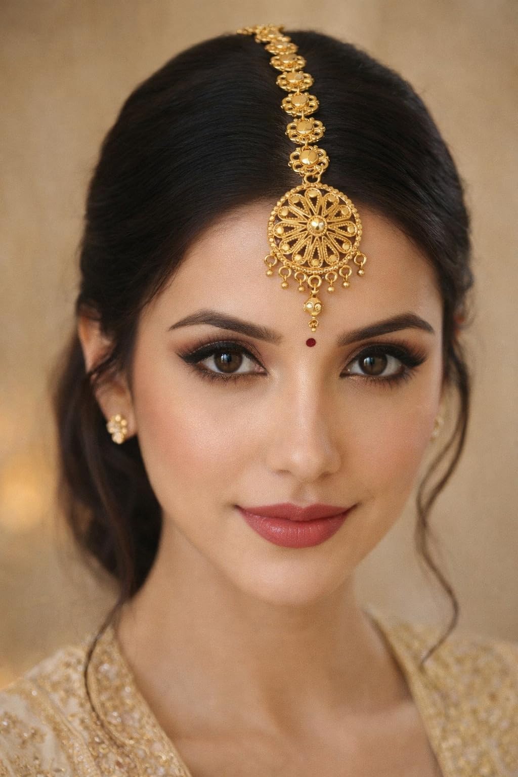 SMARNN Gold Plated Kundan Mang Tikka for Women | Bridal Forehead Jewellery (Style 19)