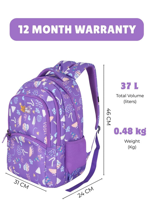 Bee Armour Lyra Sweet Treats 37L School Backpack – Black Ice Cream & Candy Fun Edition | For Kids (Girls & Boys) (Purple)