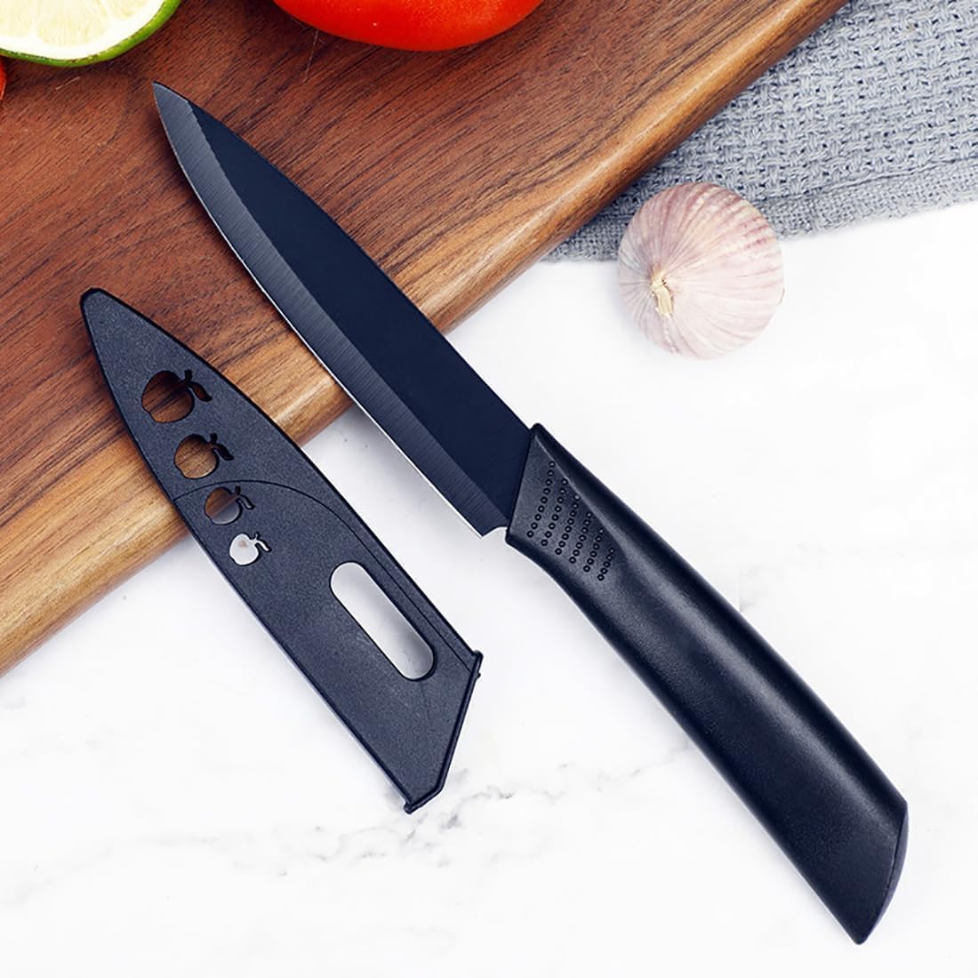 ZUDELLA Professional Kitchen Knife Set, 3-Piece Black Chef Knives with Ergonomic Handles Sharp Manual Sharpening for Home Kitchen & Restaurant (Black)