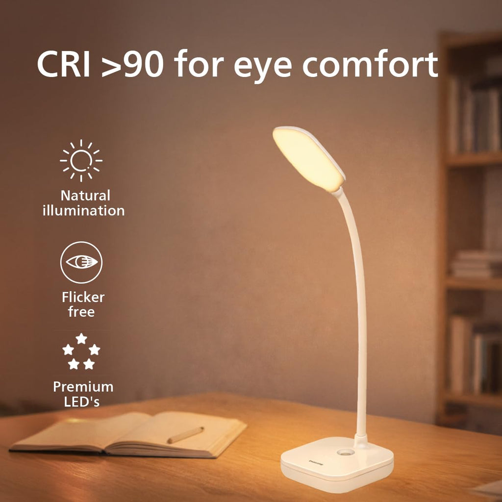 Philips 5W VION White LED Desk Light | 3-in-1 Study & Table Lamp | EyeComfort Technology | Adjustable Design | Energy Efficient LED Lamp for Study, Work & Reading | Pack of 1