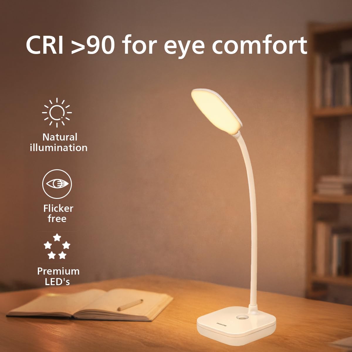 Philips 5W VION White LED Desk Light | 3-in-1 Study & Table Lamp | EyeComfort Technology | Adjustable Design | Energy Efficient LED Lamp for Study, Work & Reading | Pack of 1