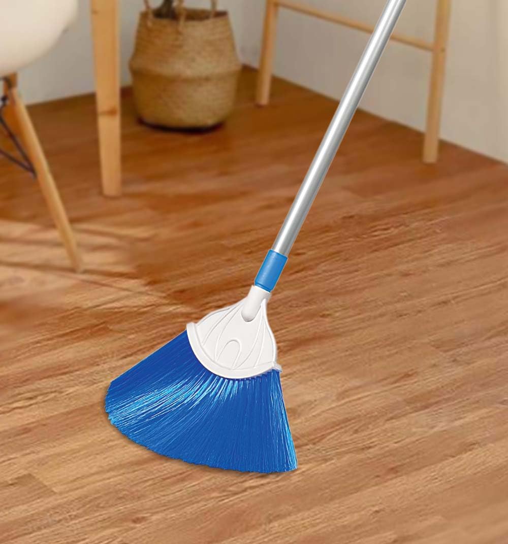 Cello Kleeno Cobweb Brush with Telescopic Rod | Extendable Broom featuring Long Stainless Steel Handle for Fan, Ceiling, and Roof Cleaning | Soft Bristles for Gentle yet Effective Dusting |Blue