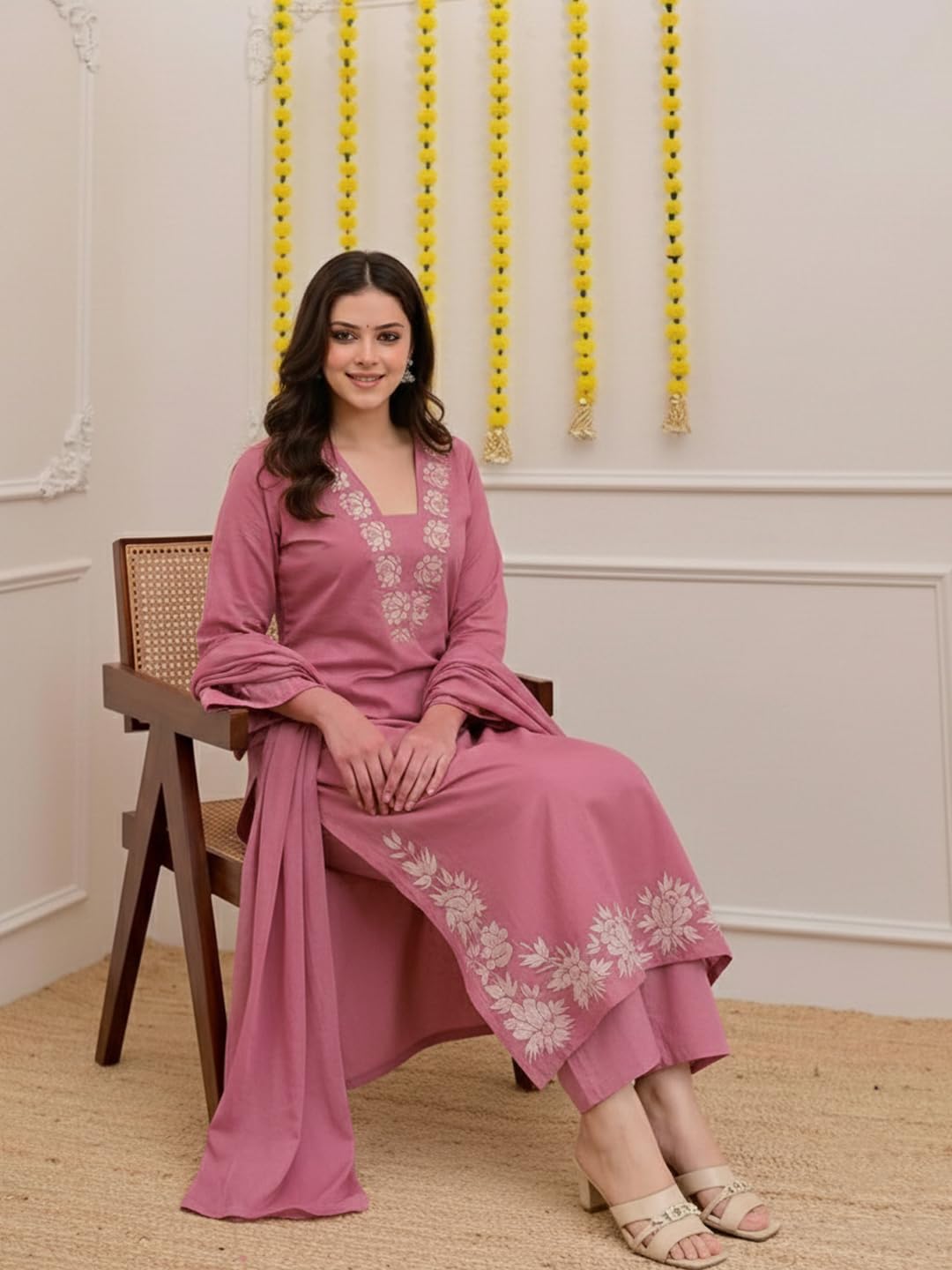 ANNI Designer Women's Rayon Viscose Straight Embroidery Kurta with Pant & Dupatta (FULKUMARI Baby Pink_L_Baby Pink_Large)