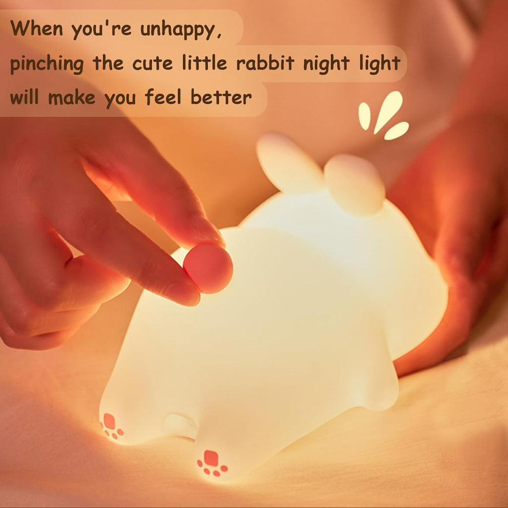 One94Store Kids Cute Little Rabbit Touch Silicone Night Lamp – Rechargeable LED Bedside Lamp for Children's Bedroom, Romantic Decor, Valentine Day Gift, Love Gift for Her, Couple Gift