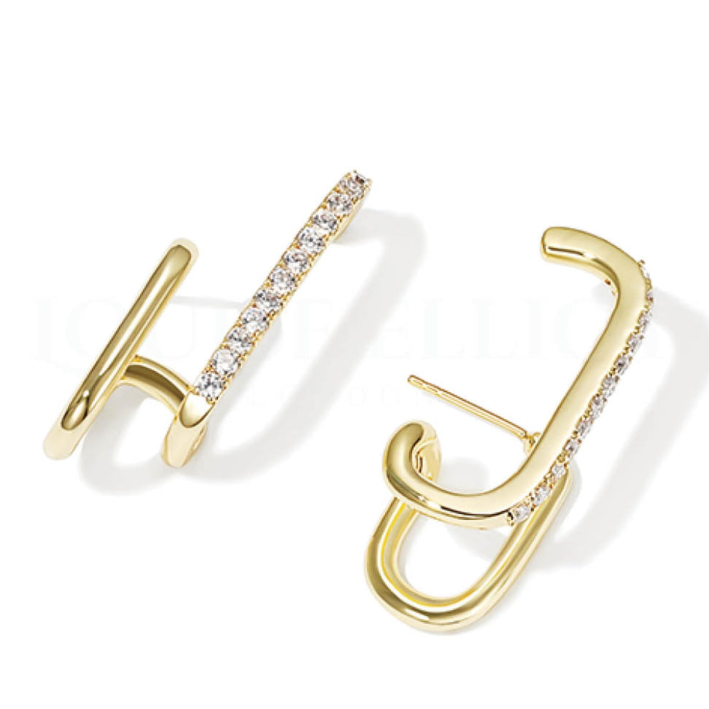 BLACKBOX Gold Double Layer Line C Shaped Studs korean Earrings for Women & Girls | Stylish & Fashionable Earing | Accessories Jewellery for Women | Best Gift for Birthday, Anniversary & Wedding