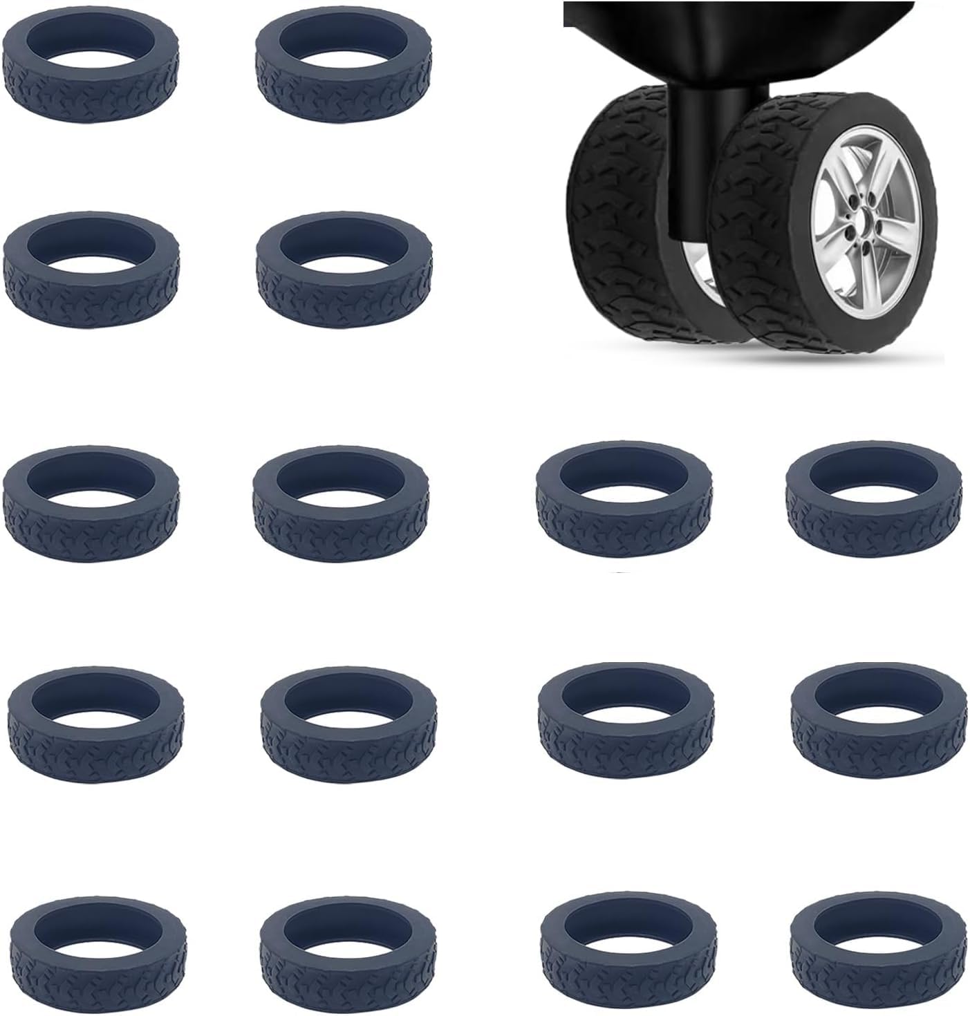 XIANCO Luggage Wheel Silicone Protector Cover, 16 Pieces, Black, Shock Absorption, for Trolley Bag Suitcase Spinner Wheel