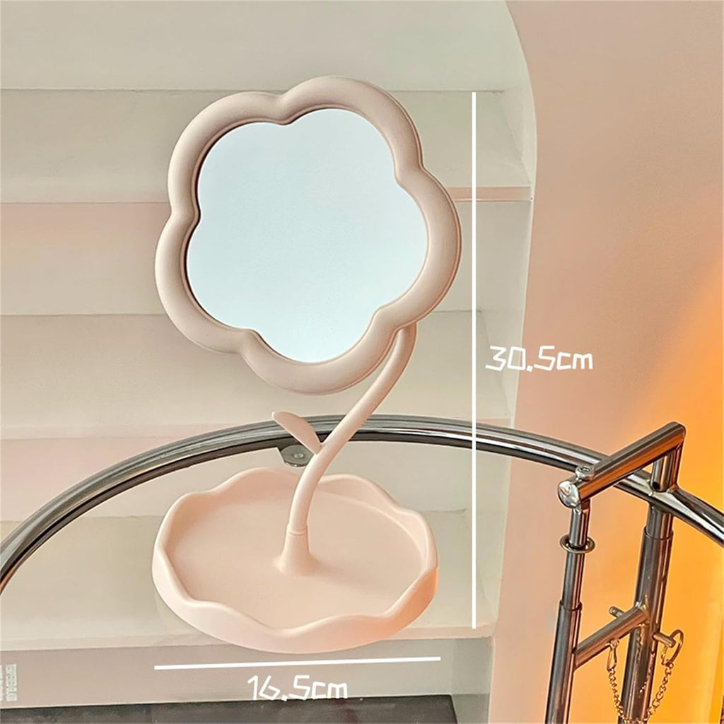 CALFHEAD Flower-Shaped Makeup Mirror, Rotatable Makeup Mirror with Tray Table Vanity Mirror Cute Flower-Shaped Mirror for Tabletop, Bedroom, Bathroom, Living Room(29L*16W)