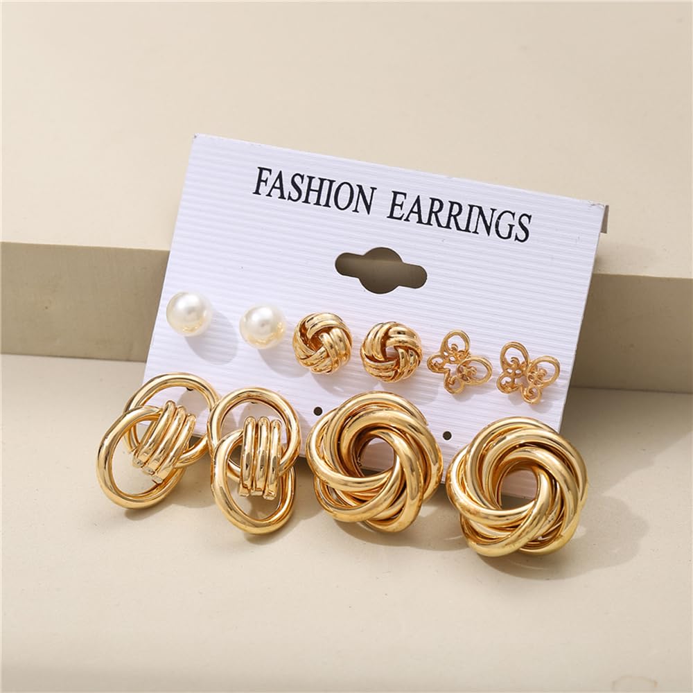 Shining Diva Fashion 11 Pairs Combo Set Latest Stylish Hoop Stud Earrings for Women and Girls (Gold) (14949er)
