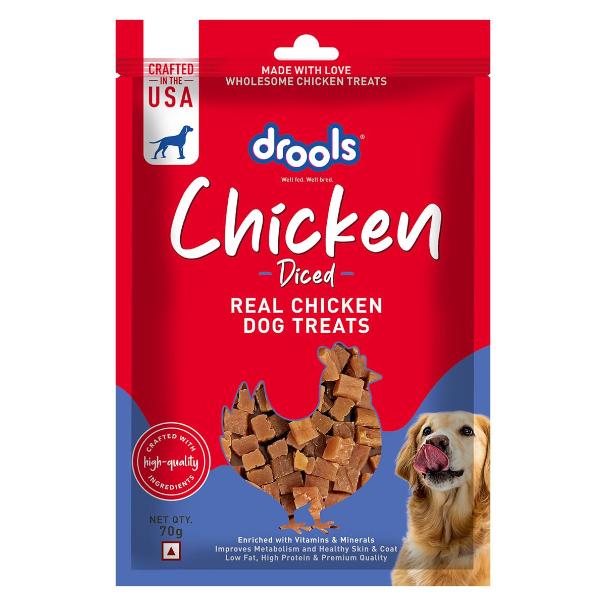 Drools Puppy & Adult Diced Dog Treats 70g | Real Chicken Flavour | Rich in Protein | No Artificial Preservatives | Best for Training & Bonding
