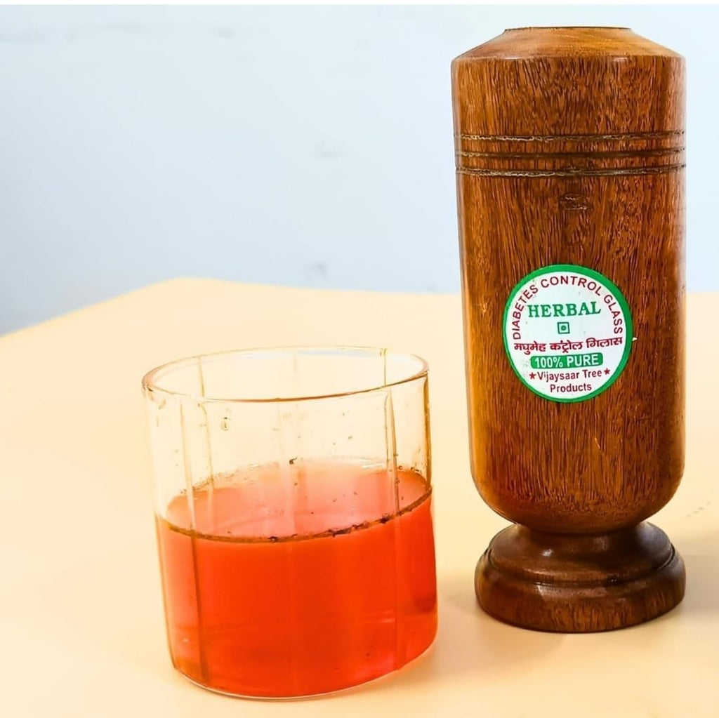 SEINON'S Diabetes Control Vijaysar Wooden Tumbler Glass for Drinking Water & Ayurvedic Glass for Diabetes Management and Blood Sugar Control (Pack of 2)