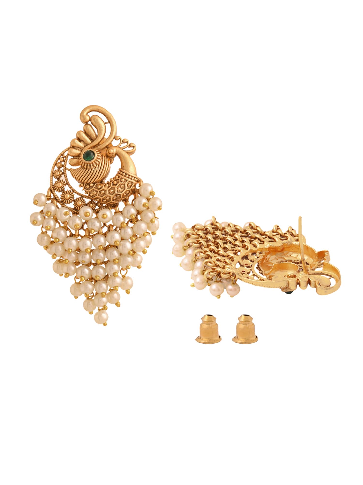 Yellow Chimes Pearl Drop Earrings for Women | Traditional Golden Peacock Shaped Earrings | Gold Plated White Pearls Earrings for Girls | Eternal Elegance | Birthday Anniversary Gift for Girls Women