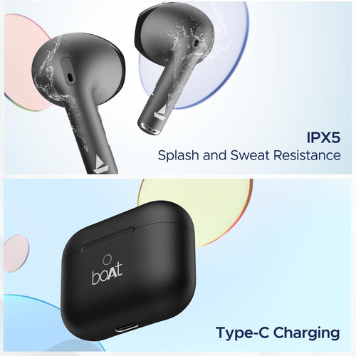Boat Airdopes Joy, 35Hrs Battery, Fast Charge, IWP Tech, Low Latency, 2Mic ENx, Type-C Port, v5.3 Bluetooth Earbuds, TWS Ear Buds Wireless Earphones with mic(Jet Black)