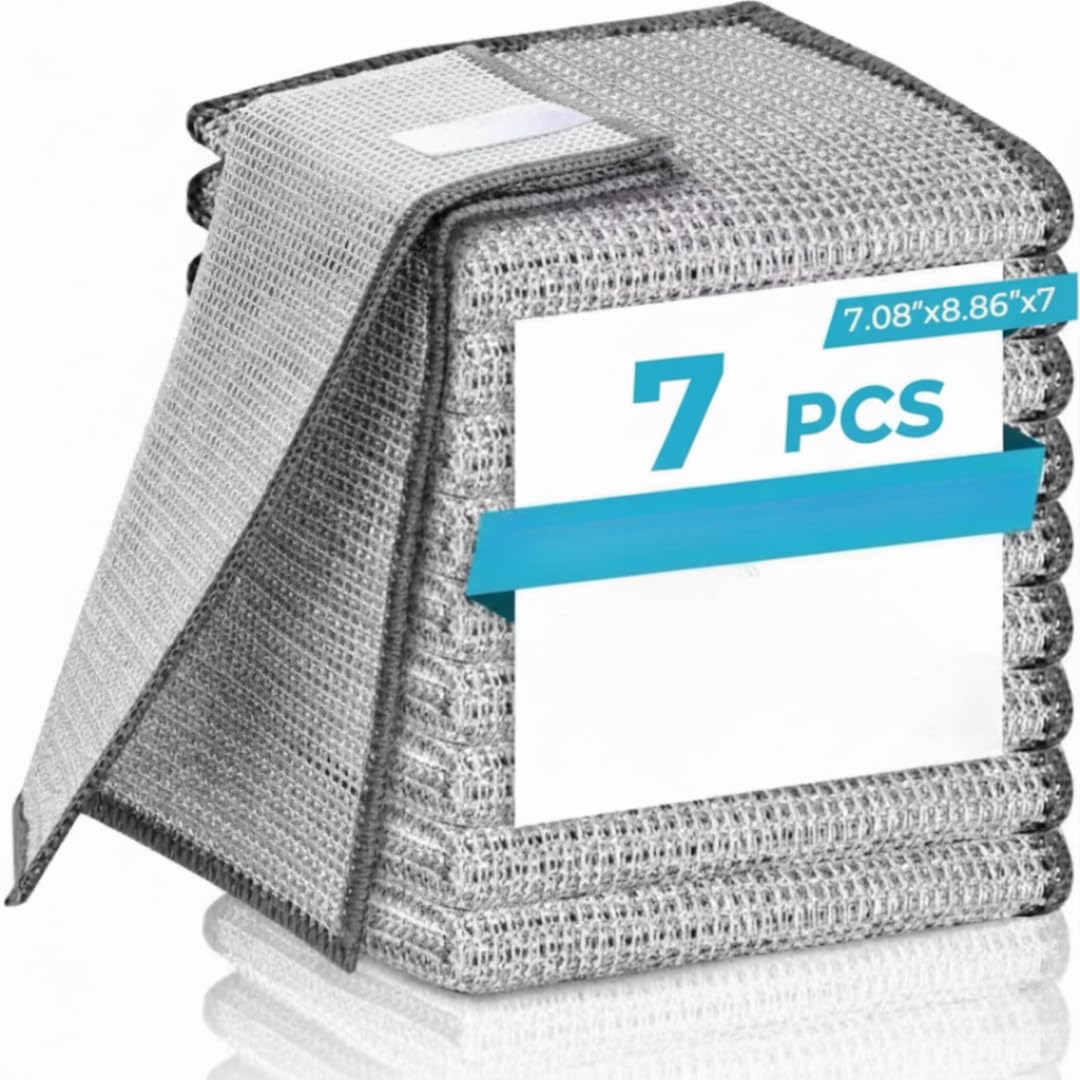 VARENYYA [ 7-pcs ] Wire Dishwashing Rags for Wet and Dry Non-Scratch Steel Wool Scrubber,Cleaning Pads Multi-use Kitchen Wipes, Stainless Steel Miracle Cleaning Cloths Scrub Sponges