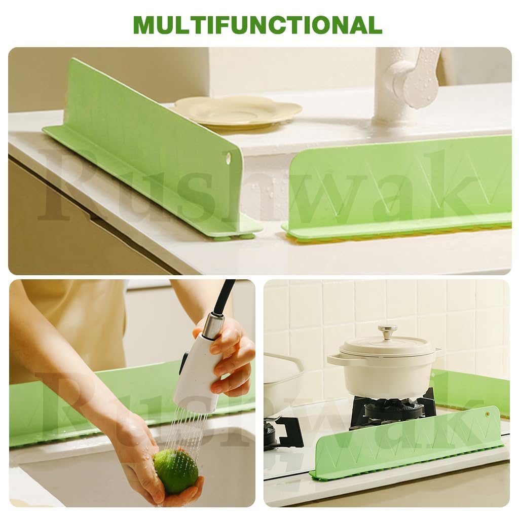 Rushwak 2PCS X 48CM Silicone Sink Splash Guard in Kitchen Sink Water Splash Guard with Strong Suction Cups Waterproof Countertop & Stove Protector Flexible Anti Splash Baffle for Kitchen & Bathroom