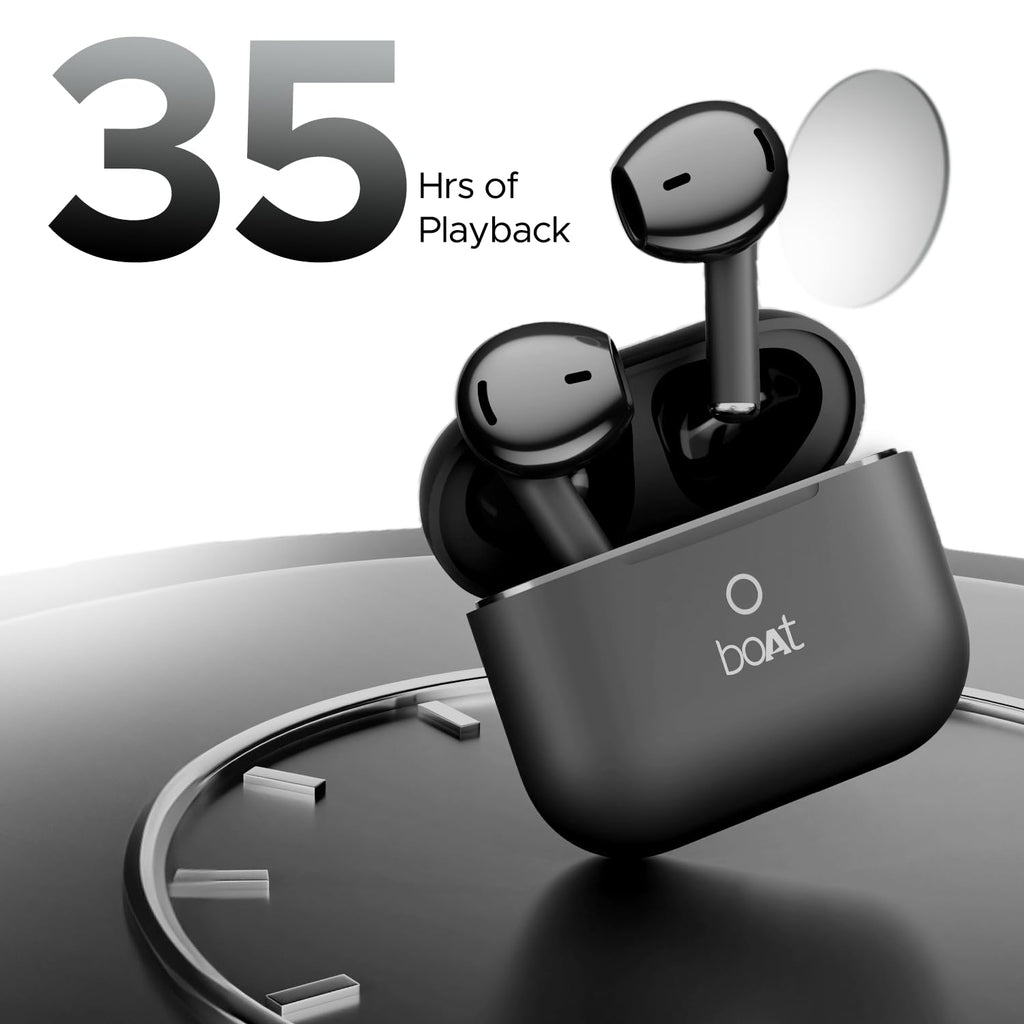 Boat Airdopes Joy, 35Hrs Battery, Fast Charge, IWP Tech, Low Latency, 2Mic ENx, Type-C Port, v5.3 Bluetooth Earbuds, TWS Ear Buds Wireless Earphones with mic(Jet Black)