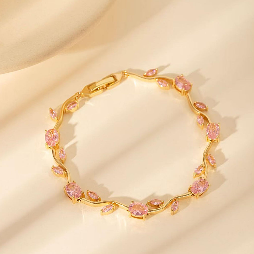 Salve Coquette Golden Baby Tulip Bracelet for Women Stylish | Anti Tarnish Jewellery for Women, Hand Wristlet for Girls | Aesthetic Accessories for Girls, Valentine’s Gift for Girlfriend (Pink - Gold)