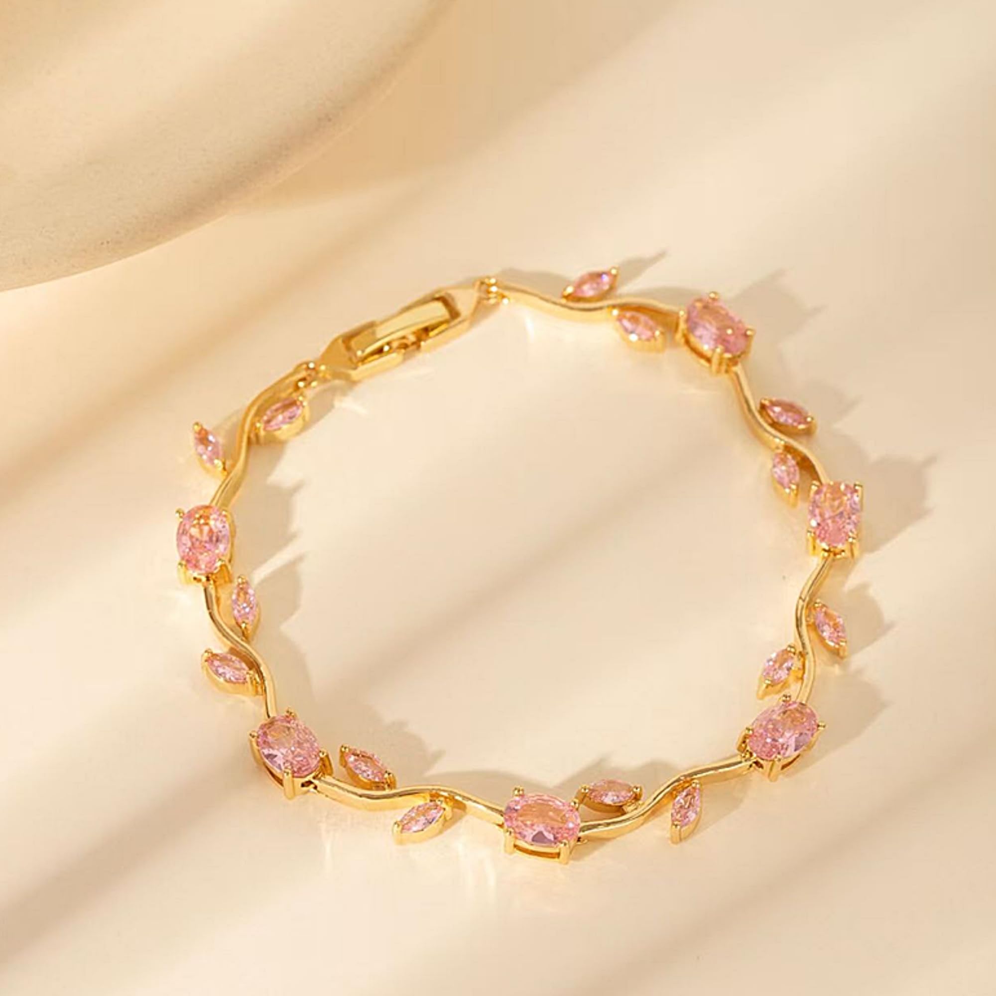 Salve Coquette Golden Baby Tulip Bracelet for Women Stylish | Anti Tarnish Jewellery for Women, Hand Wristlet for Girls | Aesthetic Accessories for Girls, Valentine’s Gift for Girlfriend (Pink - Gold)