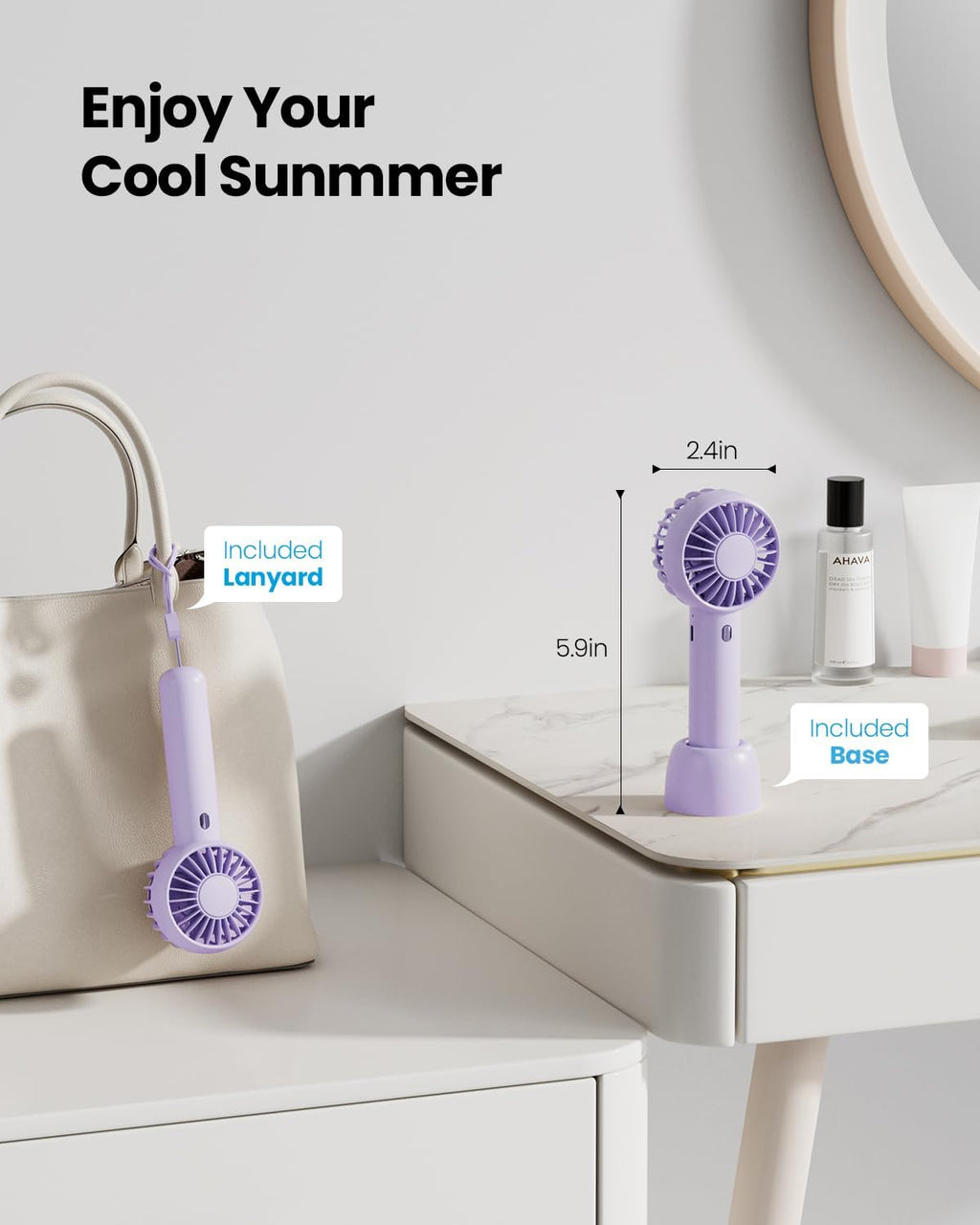 Gaiatop Mini Portable Fan, Powerful Hand Fan Cute Design 3 Speed Personal Small Desk Fan with Base, Lightweight Rechargeable USB Handheld Fan for Girl, Women, Men, Indoor, Outdoor