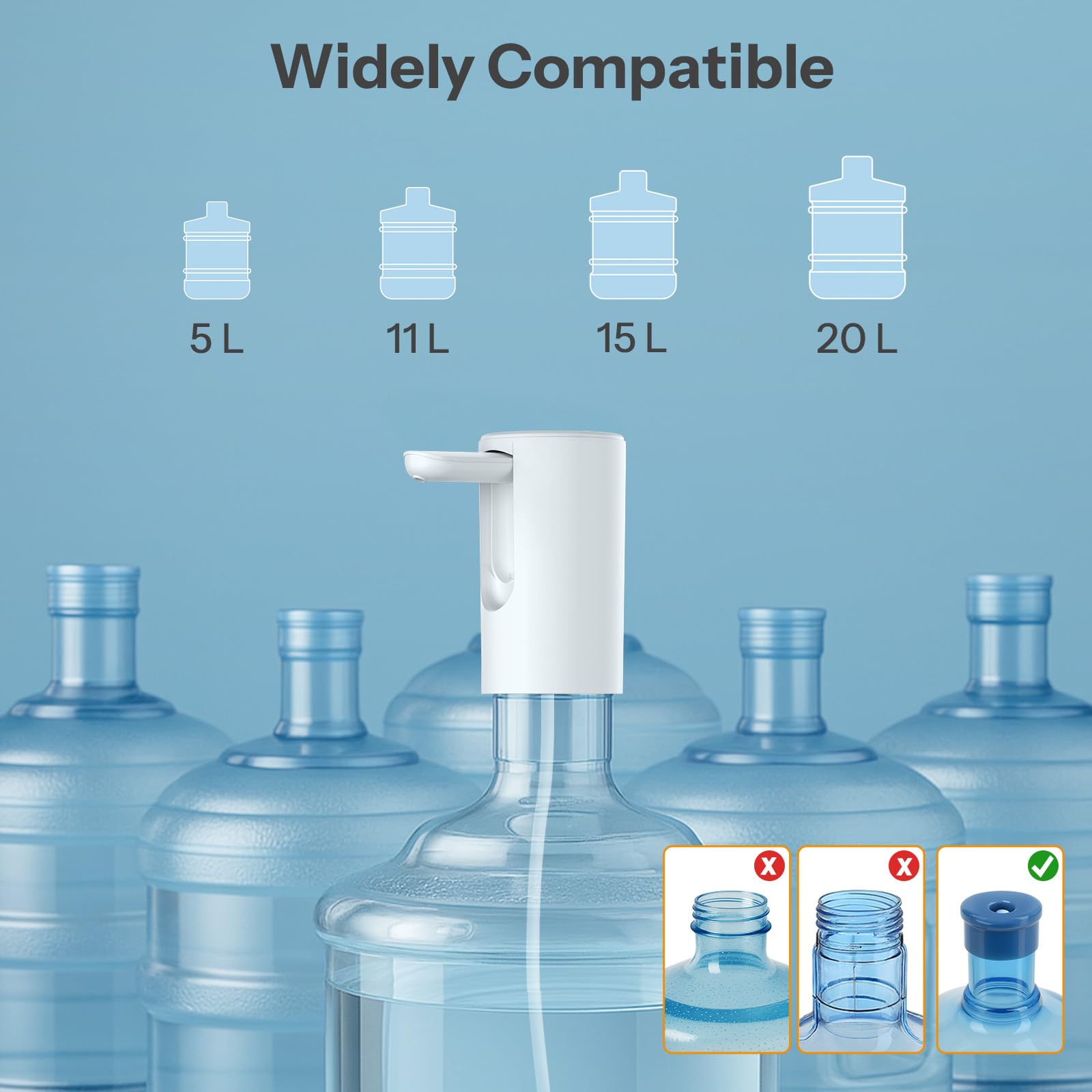UN1QUE Water Dispenser Pump for 20 Litre Bottle, Foldable Water Dispenser for Home, Type-C Rechargeable Water Pump with 1.35L/Min Fast Flow, Wireless Water Can Dispenser Home Office Outdoor